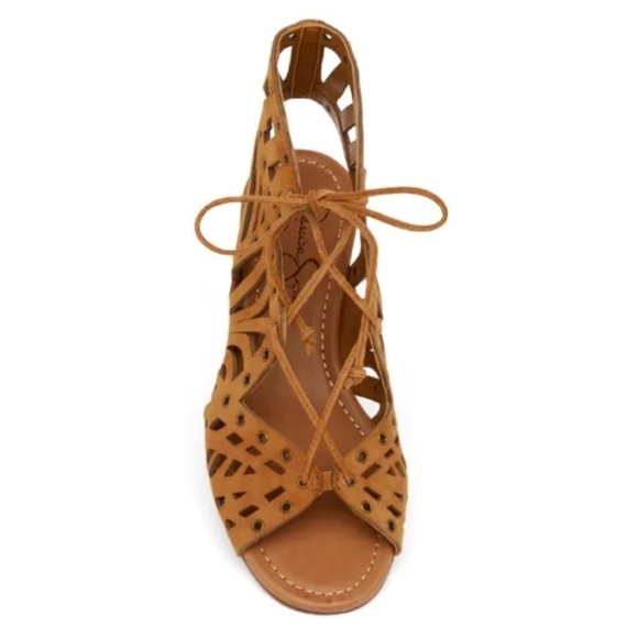 Jessica Simpson sz 7.5 chestnut suede cage sandals wedge - Picture 13 of 14